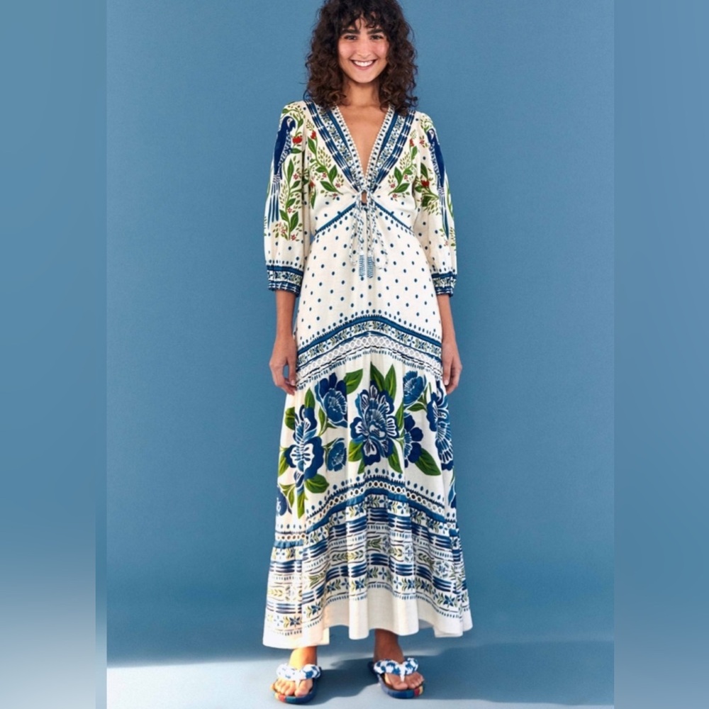Farm Rio Off White Macaw Flight Maxi Dress NWT size S